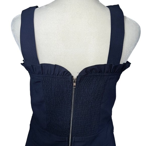 Like New AQUA Bloomingdale's Navy Blue Ruffle Mini Dress Size Small - Picture 7 of 10